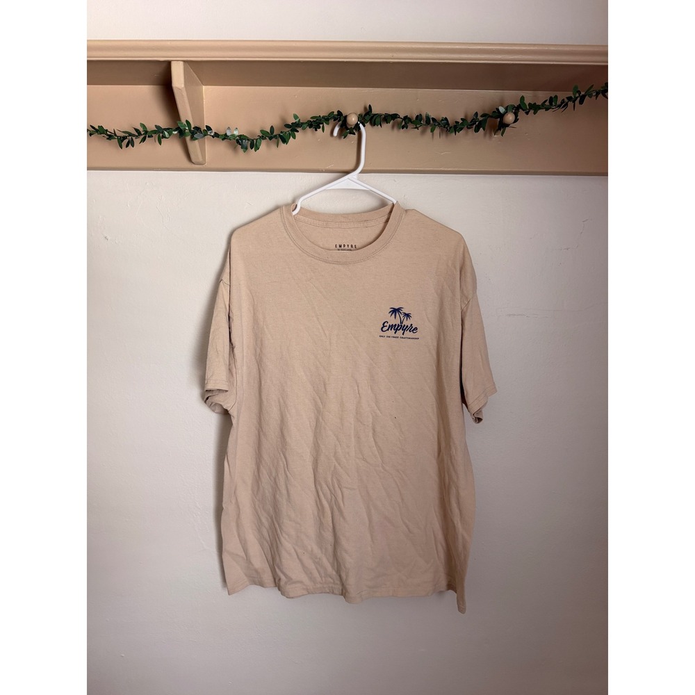 Empyre Mens Graphic T-Shirt Tan Beige Palm Tree Sunset Tropical Short Sleeve Tee